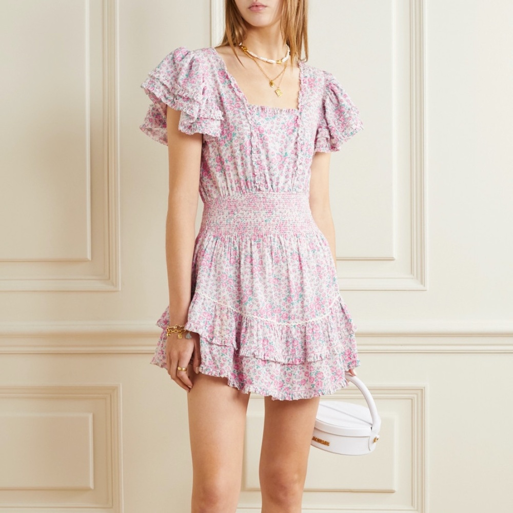 loveshackfancy pink stanton mini dress size S